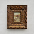 Vintage Hunting Painting, European Horse and Hounds Art for Rustic Lodge Decor 32x37cm - Vintage Oil Painting - Arden Gallery