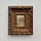Vintage Hunting Painting, European Horse and Hounds Art for Rustic Lodge Decor 32x37cm - Vintage Oil Painting - Arden Gallery
