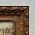 Vintage Hunting Painting, European Horse and Hounds Art for Rustic Lodge Decor 32x37cm - Vintage Oil Painting - Arden Gallery