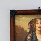 Vintage Lady Portrait Hand-Painted Oil Painting | European Noblewoman Art | Solid Wood Frame 32x39cm - Vintage Oil Painting - Arden Gallery