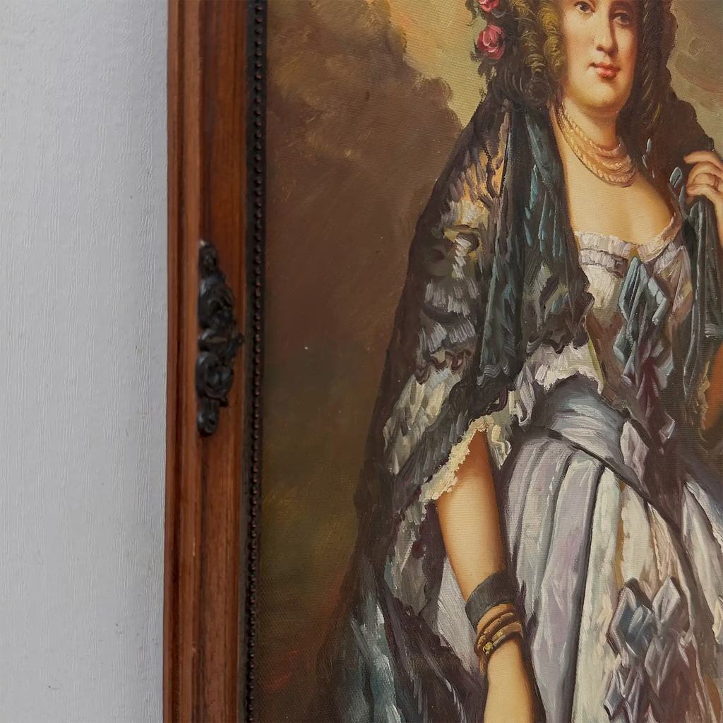 Vintage Lady Portrait Hand-Painted Oil Painting | European Noblewoman Art | Solid Wood Frame 32x39cm - Vintage Oil Painting - Arden Gallery