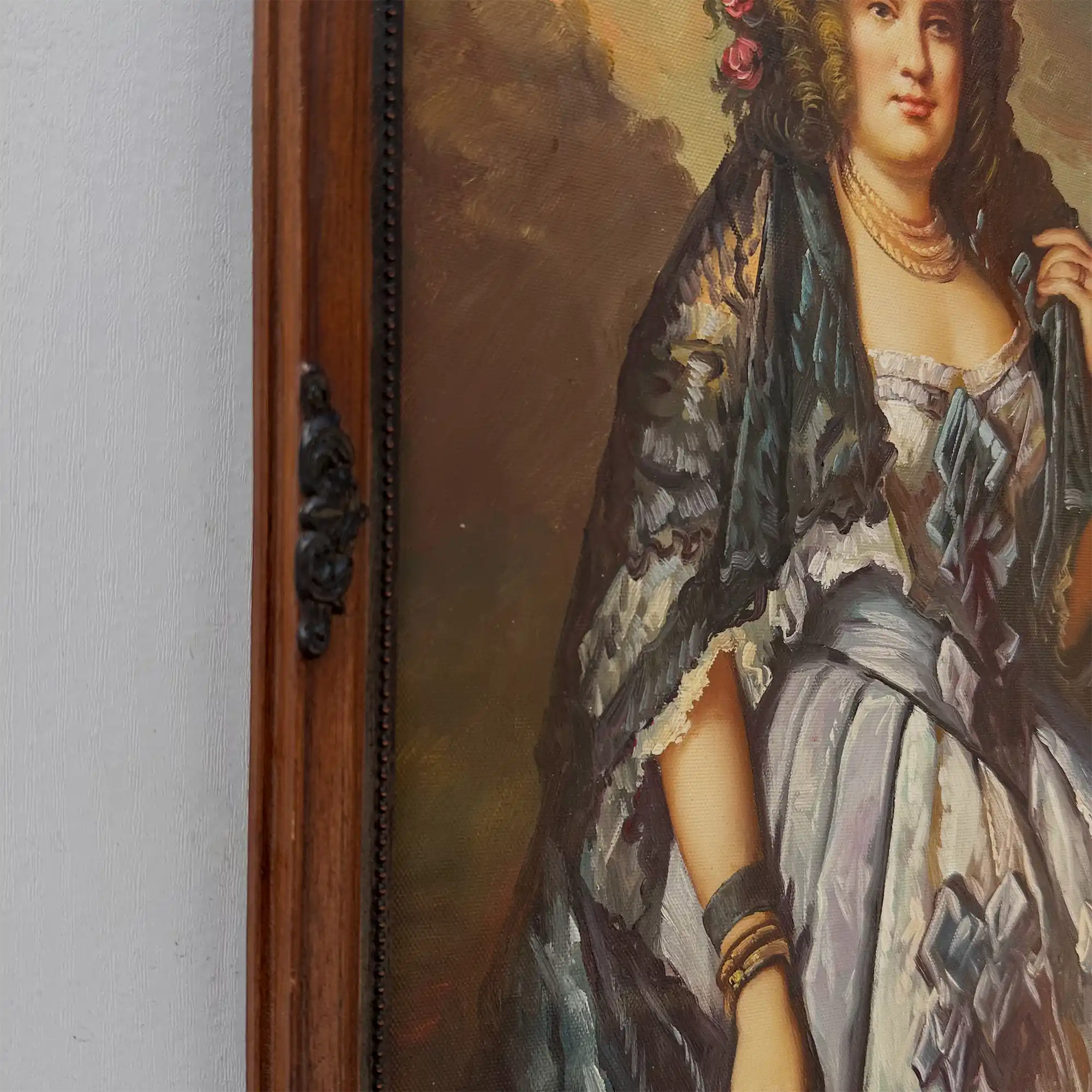 Vintage Lady Portrait Hand-Painted Oil Painting | European Noblewoman Art | Solid Wood Frame 32x39cm - Vintage Oil Painting - Arden Gallery
