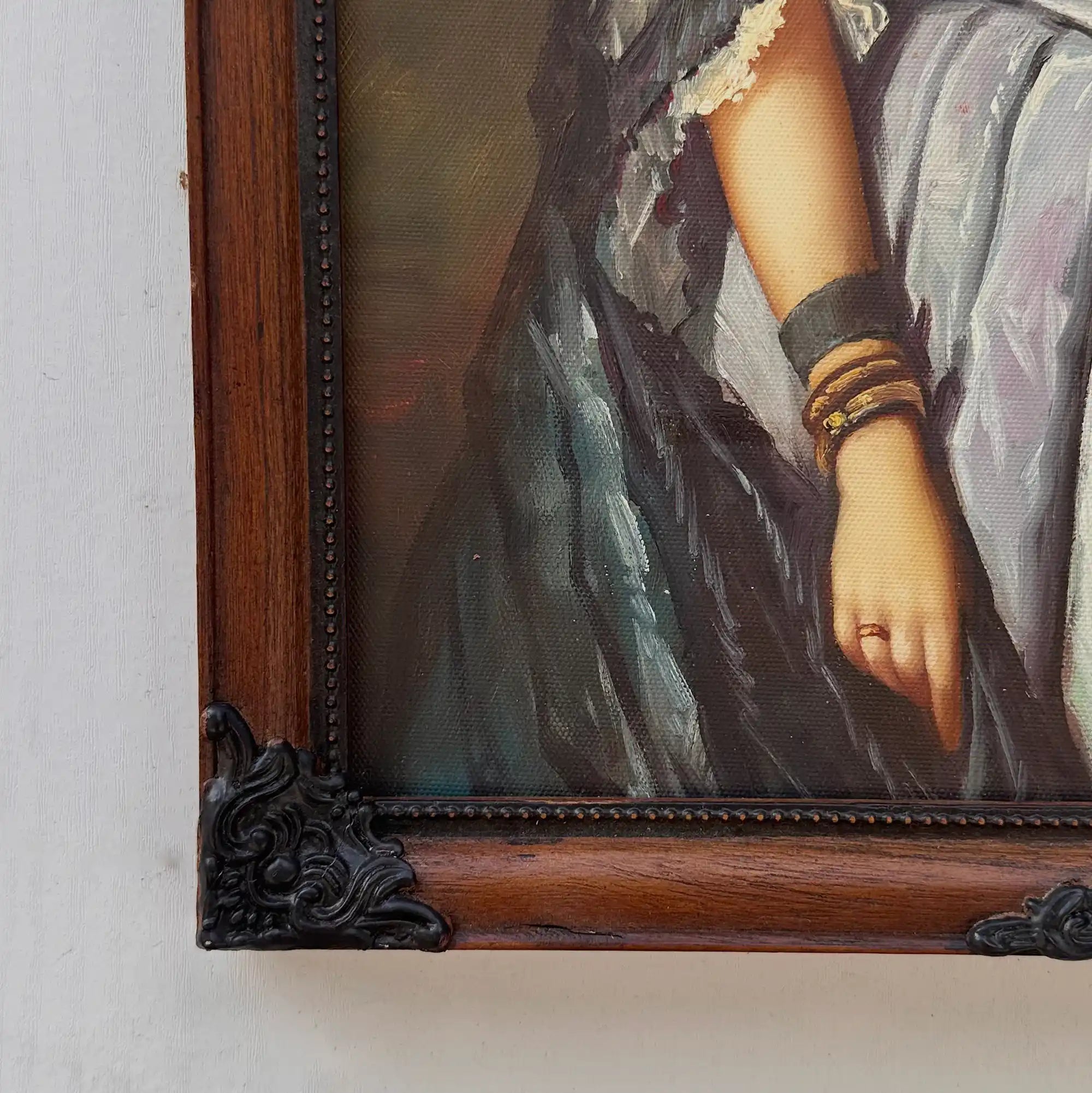 Vintage Lady Portrait Hand-Painted Oil Painting | European Noblewoman Art | Solid Wood Frame 32x39cm - Vintage Oil Painting - Arden Gallery
