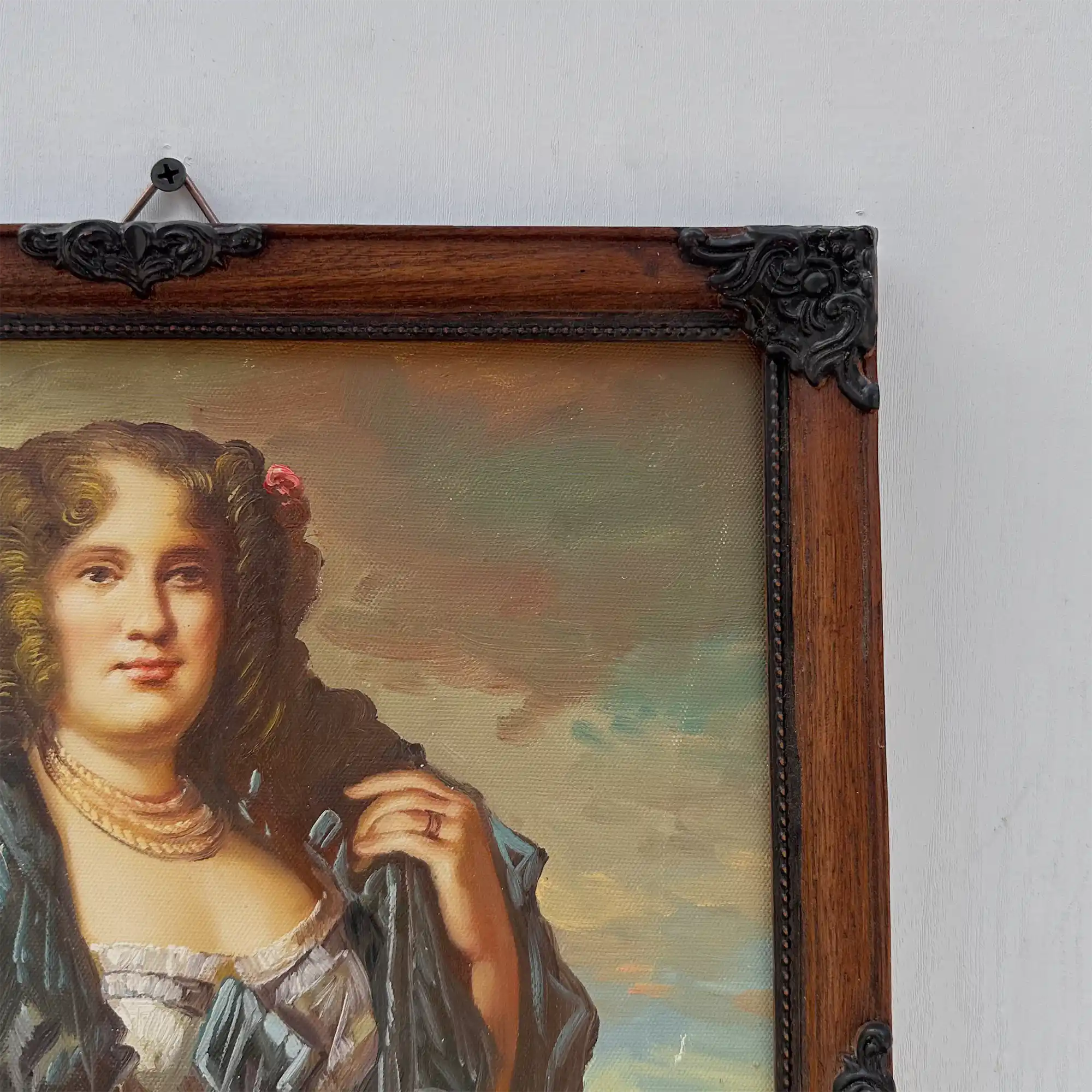 Vintage Lady Portrait Hand-Painted Oil Painting | European Noblewoman Art | Solid Wood Frame 32x39cm - Vintage Oil Painting - Arden Gallery