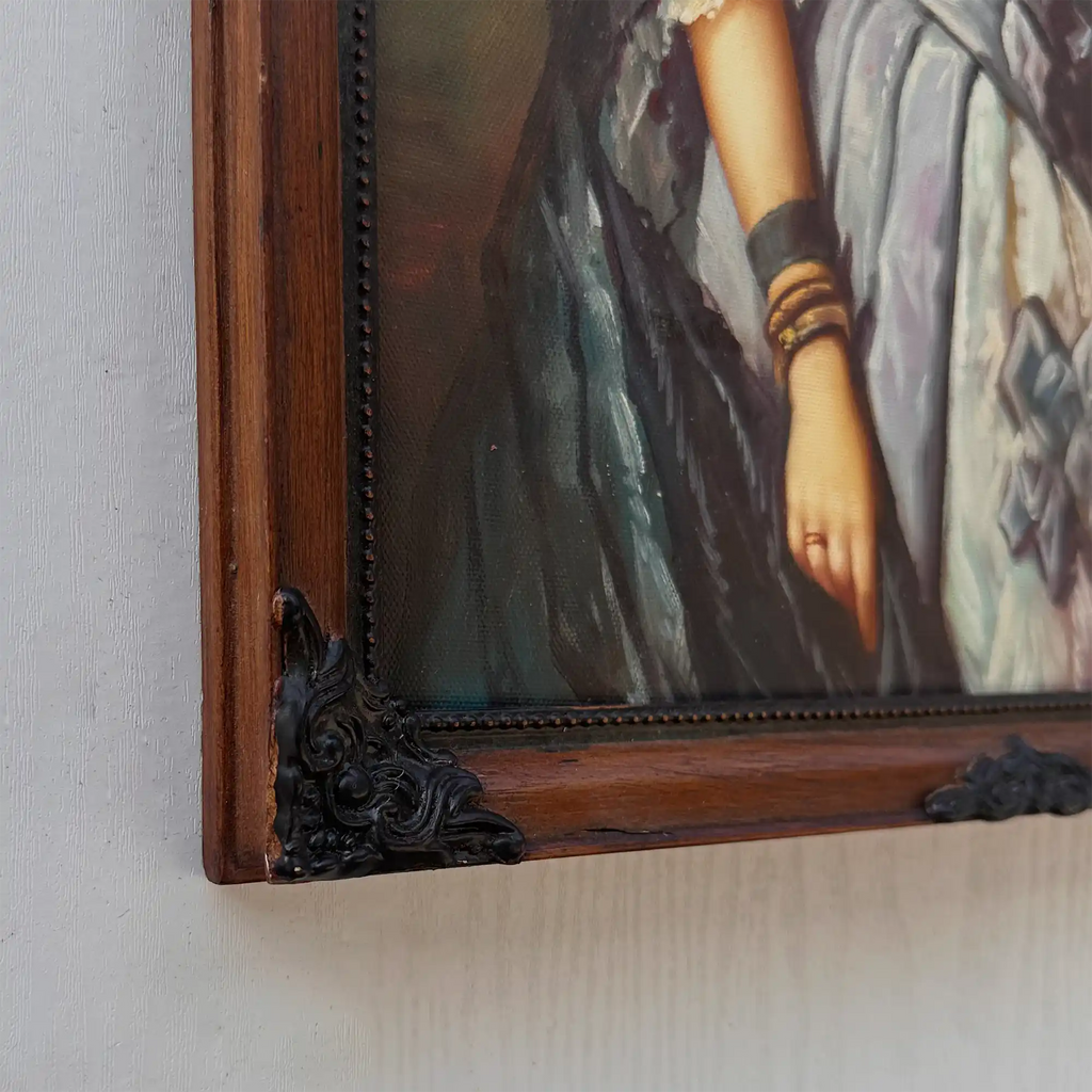 Vintage Lady Portrait Hand-Painted Oil Painting | European Noblewoman Art | Solid Wood Frame 32x39cm - Vintage Oil Painting - Arden Gallery