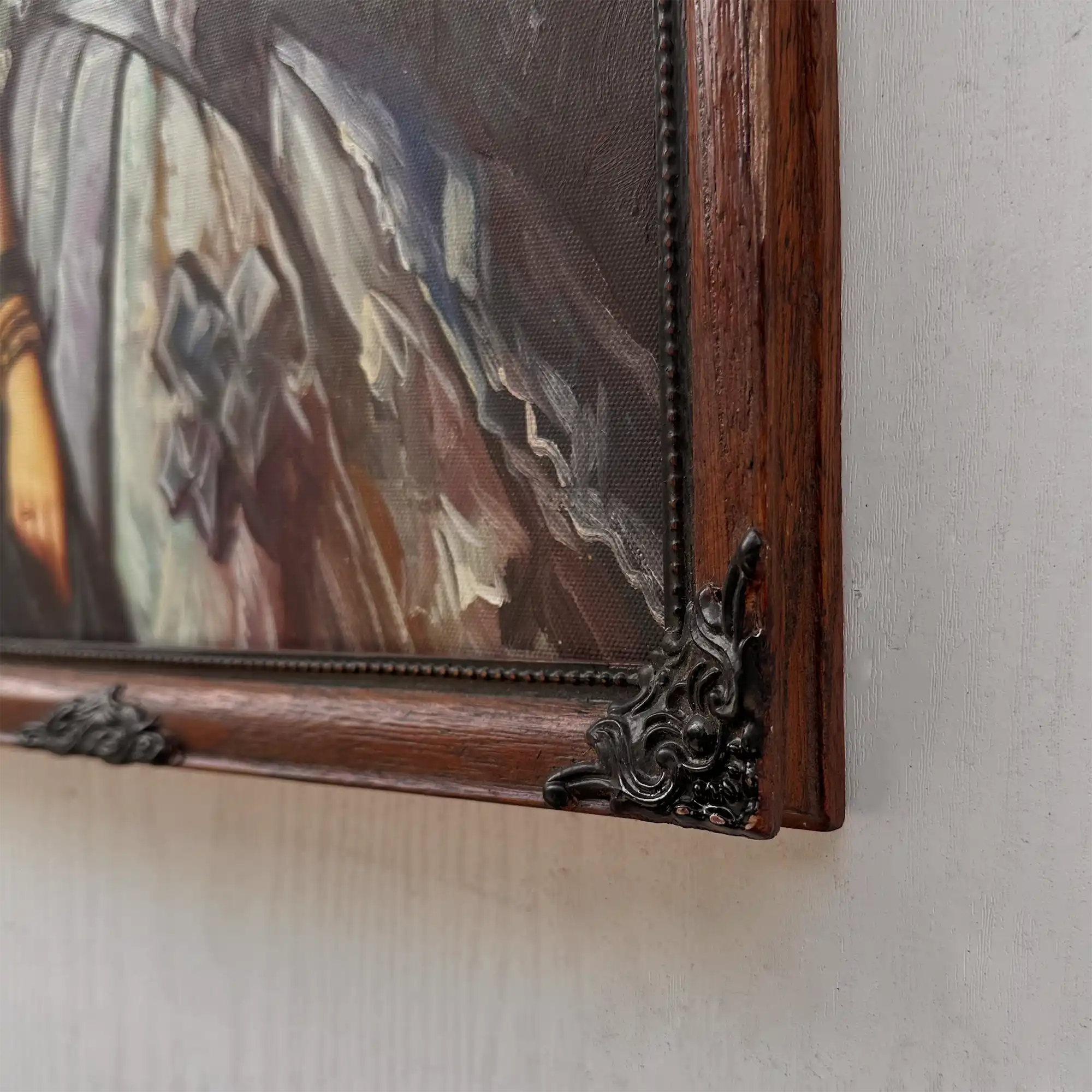 Vintage Lady Portrait Hand-Painted Oil Painting | European Noblewoman Art | Solid Wood Frame 32x39cm - Vintage Oil Painting - Arden Gallery