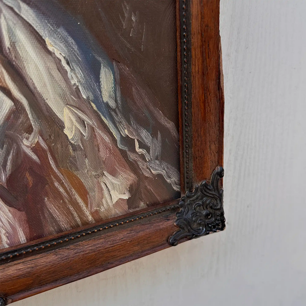 Vintage Lady Portrait Hand-Painted Oil Painting | European Noblewoman Art | Solid Wood Frame 32x39cm - Vintage Oil Painting - Arden Gallery