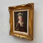 Vintage Lady Portrait Hand-Painted Oil Painting | Luxurious Carved Gold Frame | One of a Kind 42x51cm - Vintage Oil Painting - Arden Gallery