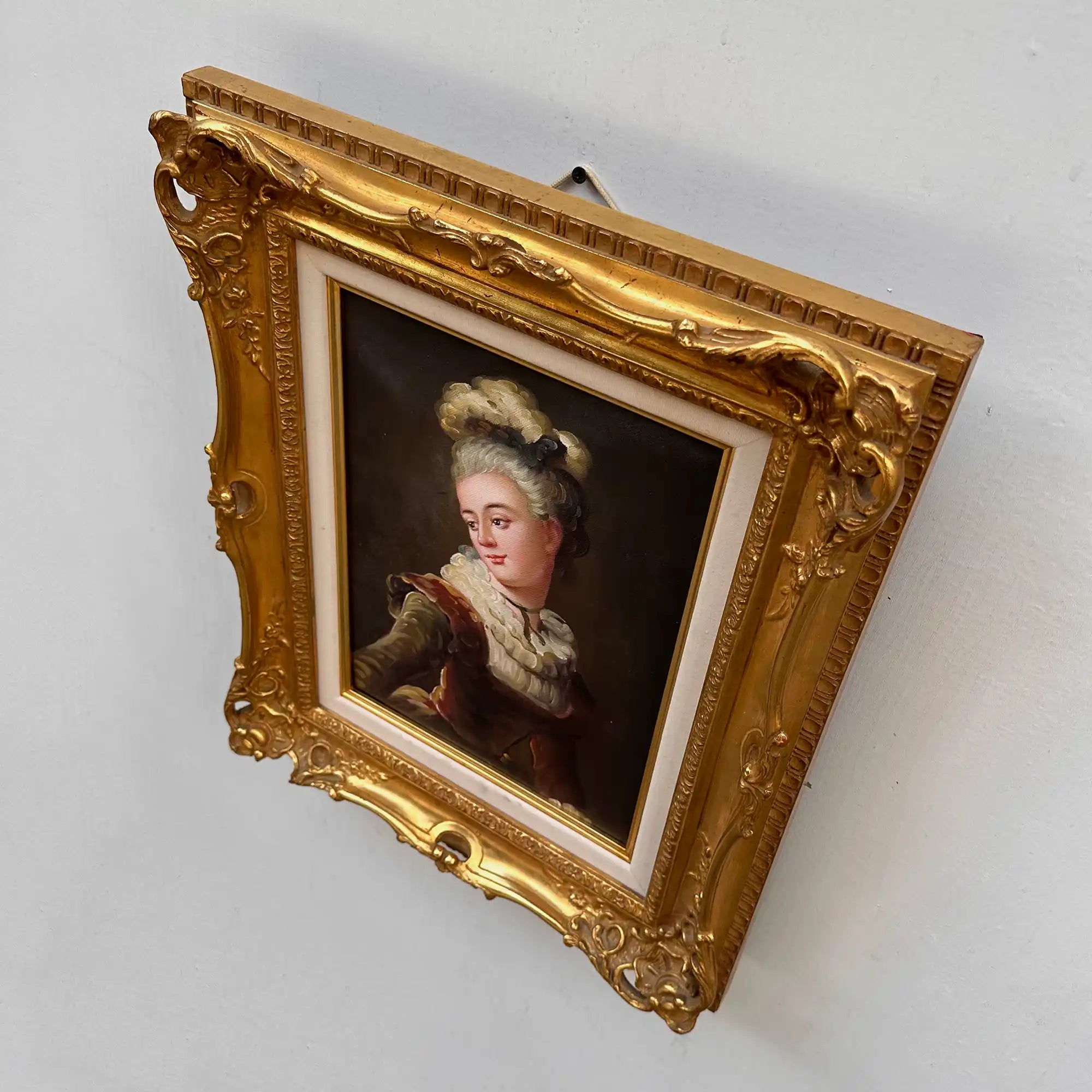 Vintage Lady Portrait Hand-Painted Oil Painting | Luxurious Carved Gold Frame | One of a Kind 42x51cm - Vintage Oil Painting - Arden Gallery