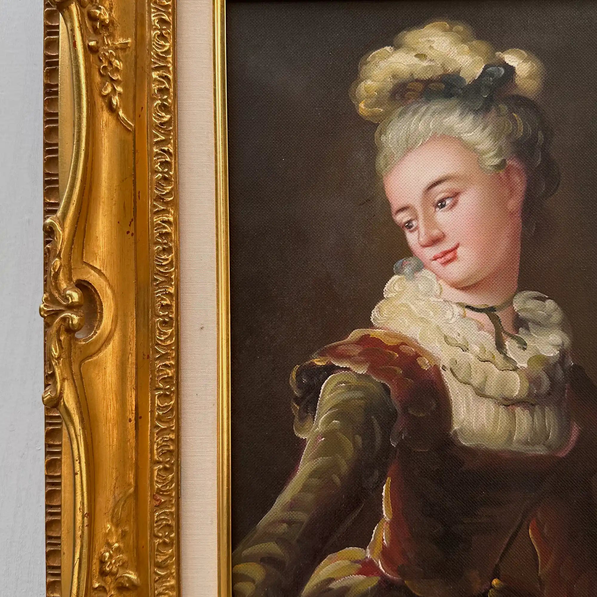 Vintage Lady Portrait Hand-Painted Oil Painting | Luxurious Carved Gold Frame | One of a Kind 42x51cm - Vintage Oil Painting - Arden Gallery