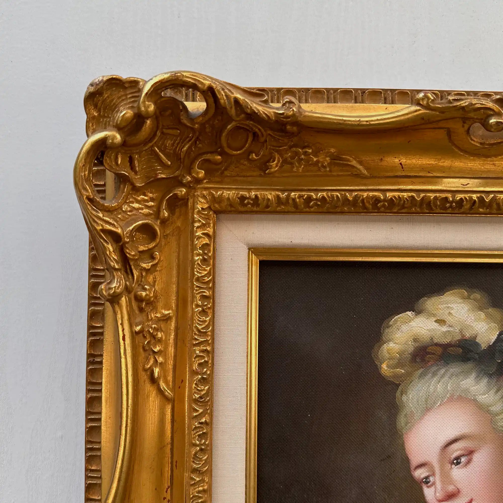 Vintage Lady Portrait Hand-Painted Oil Painting | Luxurious Carved Gold Frame | One of a Kind 42x51cm - Vintage Oil Painting - Arden Gallery