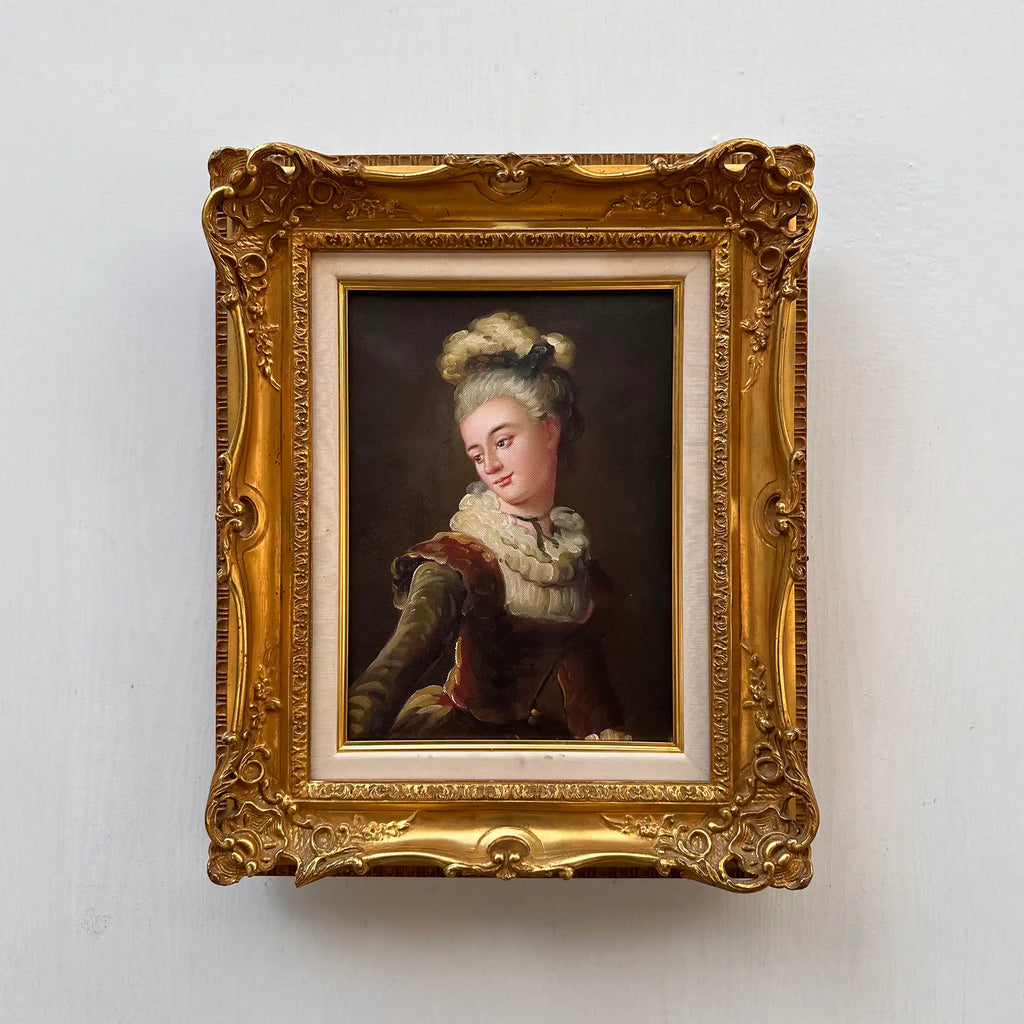 Vintage Lady Portrait Hand-Painted Oil Painting | Luxurious Carved Gold Frame | One of a Kind 42x51cm - Vintage Oil Painting - Arden Gallery