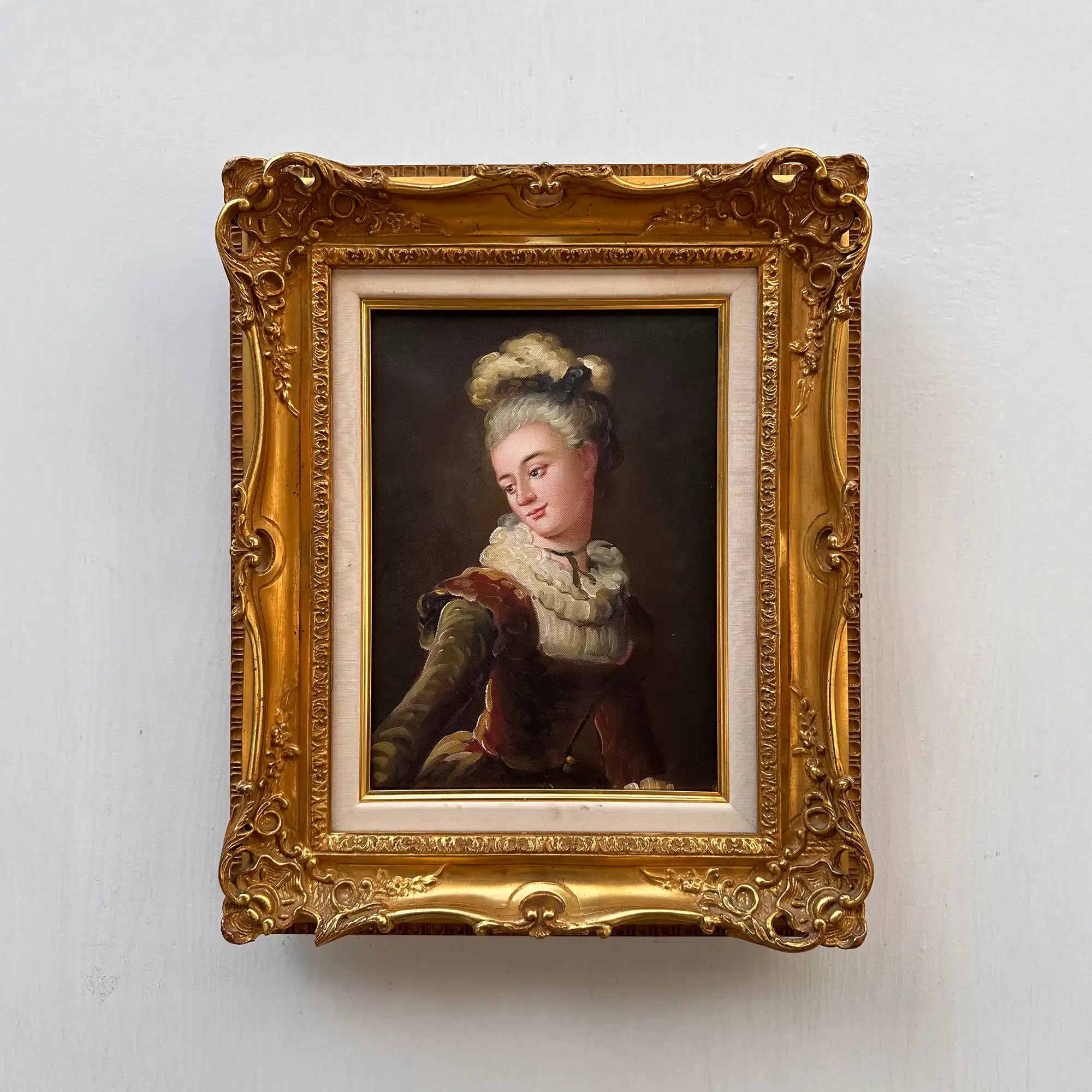 Vintage Lady Portrait Hand-Painted Oil Painting | Luxurious Carved Gold Frame | One of a Kind 42x51cm - Vintage Oil Painting - Arden Gallery