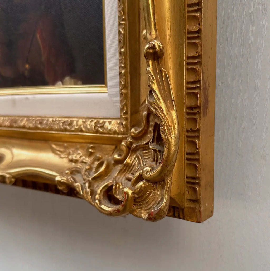 Vintage Lady Portrait Hand-Painted Oil Painting | Luxurious Carved Gold Frame | One of a Kind 42x51cm - Vintage Oil Painting - Arden Gallery
