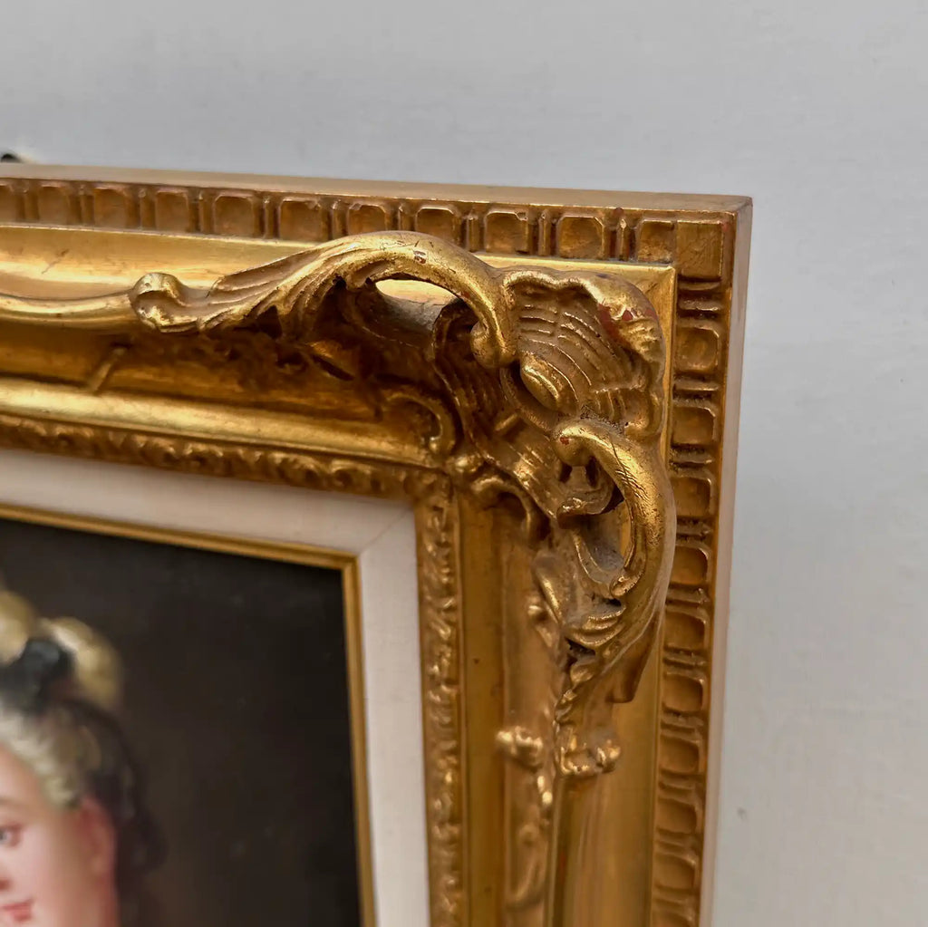 Vintage Lady Portrait Hand-Painted Oil Painting | Luxurious Carved Gold Frame | One of a Kind 42x51cm - Vintage Oil Painting - Arden Gallery