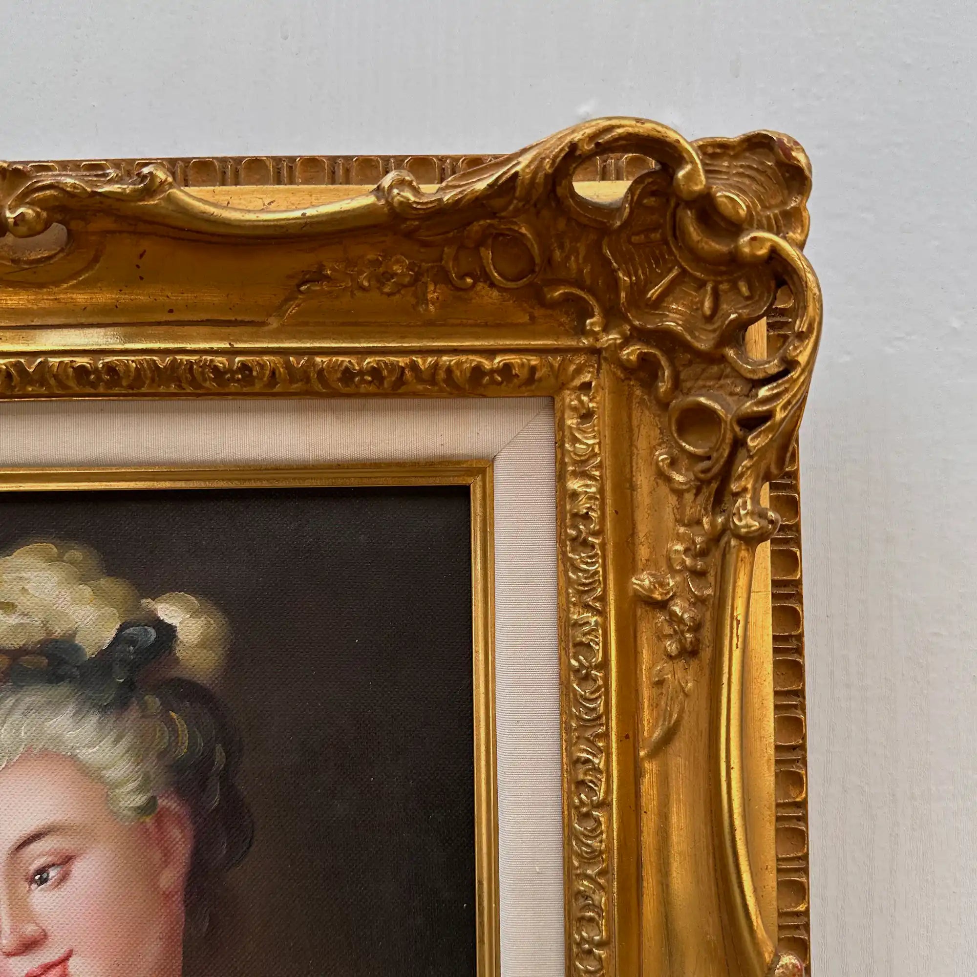 Vintage Lady Portrait Hand-Painted Oil Painting | Luxurious Carved Gold Frame | One of a Kind 42x51cm - Vintage Oil Painting - Arden Gallery