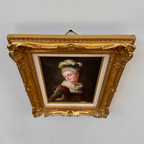 Vintage Lady Portrait Hand-Painted Oil Painting | Luxurious Carved Gold Frame | One of a Kind 42x51cm - Vintage Oil Painting - Arden Gallery