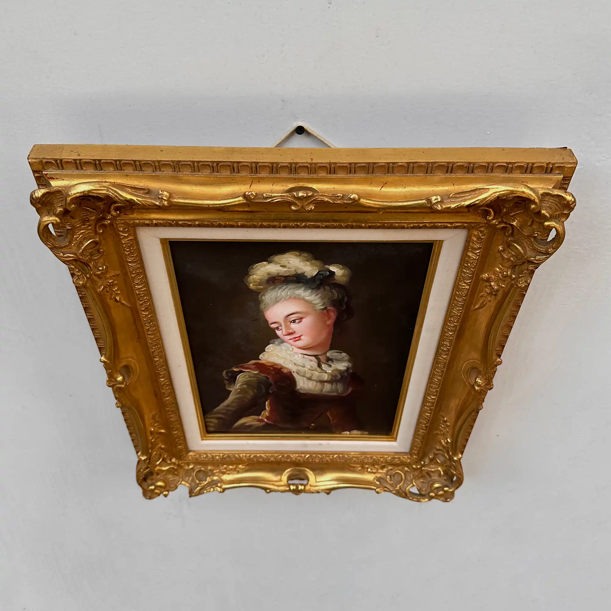 Vintage Lady Portrait Hand-Painted Oil Painting | Luxurious Carved Gold Frame | One of a Kind 42x51cm - Vintage Oil Painting - Arden Gallery