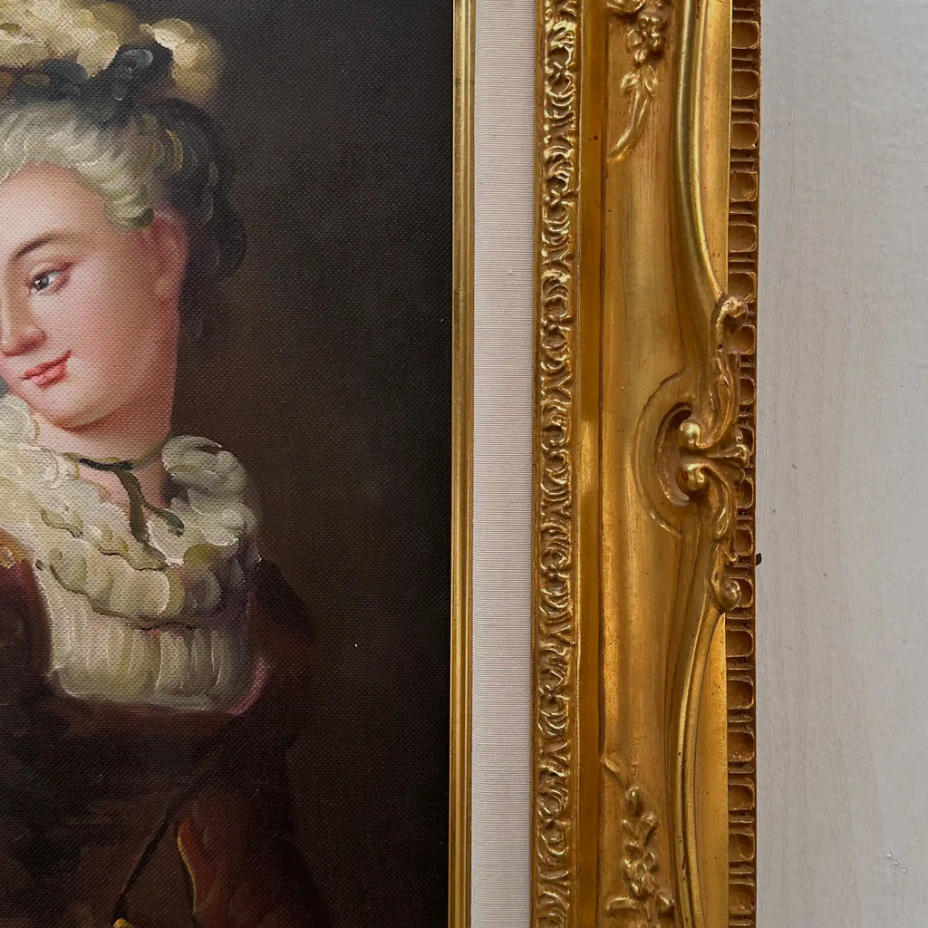 Vintage Lady Portrait Hand-Painted Oil Painting | Luxurious Carved Gold Frame | One of a Kind 42x51cm - Vintage Oil Painting - Arden Gallery