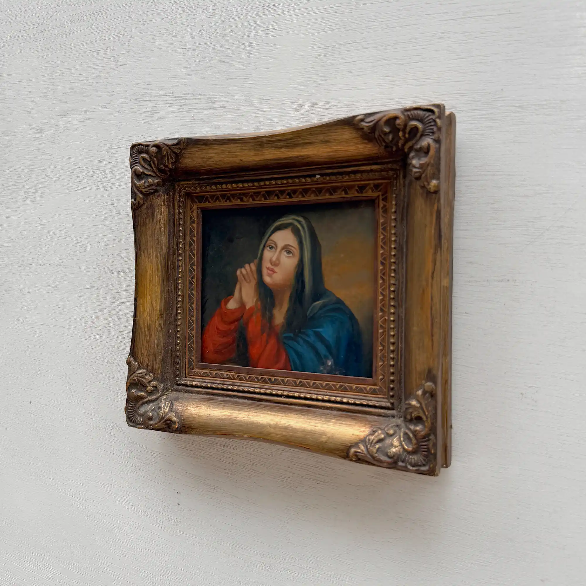Vintage Madonna Portrait Painting, Classical Religious Art in Wooden Frame - Vintage Oil Painting - Arden Gallery