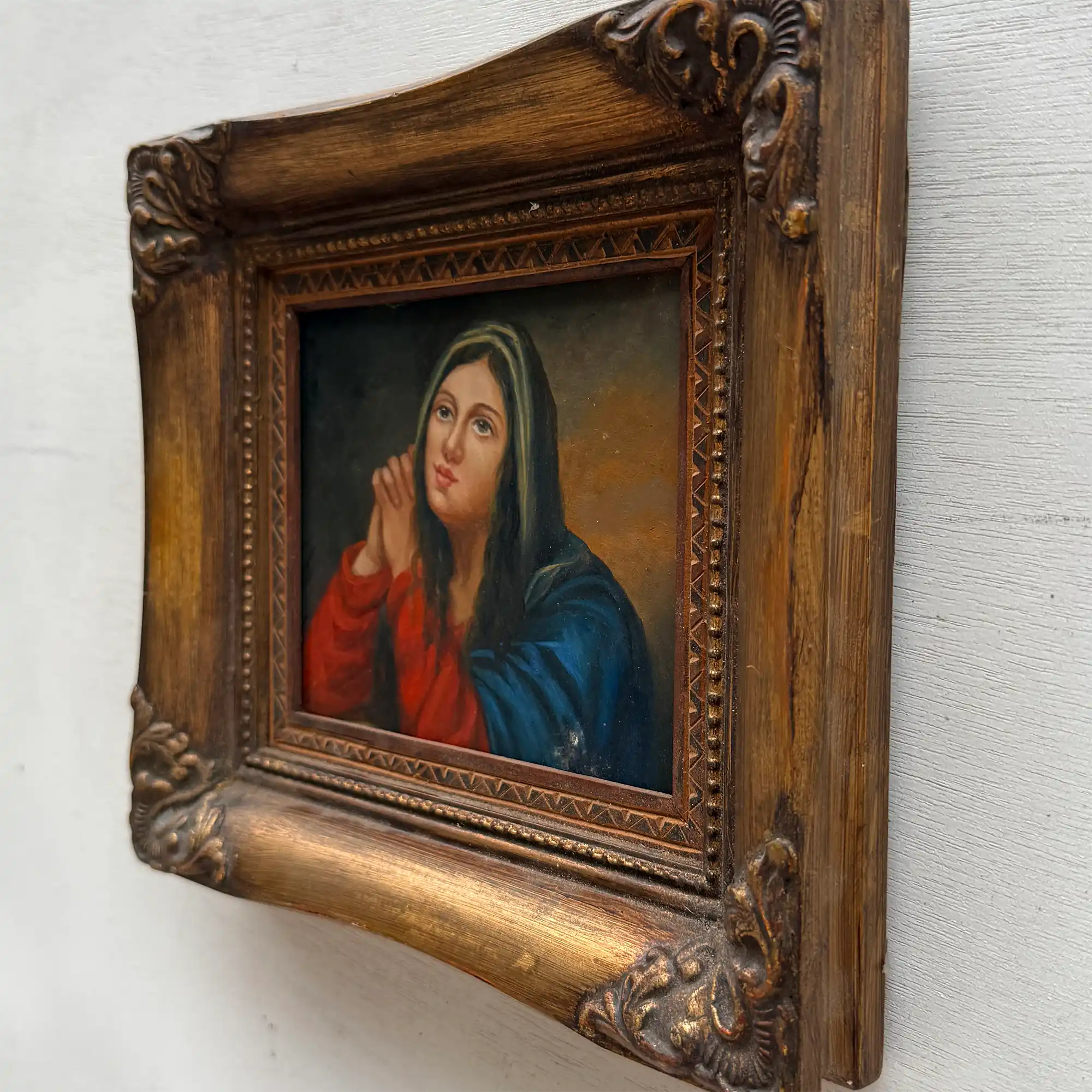 Vintage Madonna Portrait Painting, Classical Religious Art in Wooden Frame - Vintage Oil Painting - Arden Gallery