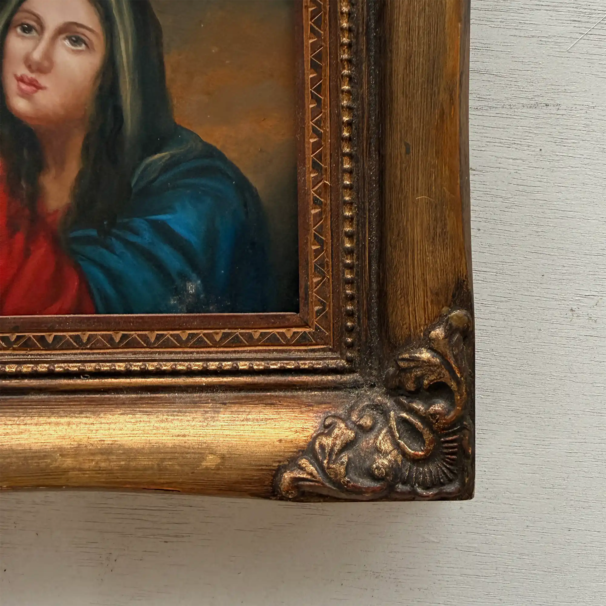 Vintage Madonna Portrait Painting, Classical Religious Art in Wooden Frame - Vintage Oil Painting - Arden Gallery