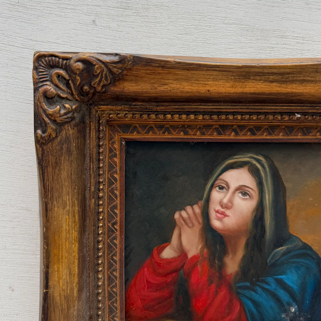 Vintage Madonna Portrait Painting, Classical Religious Art in Wooden Frame - Vintage Oil Painting - Arden Gallery