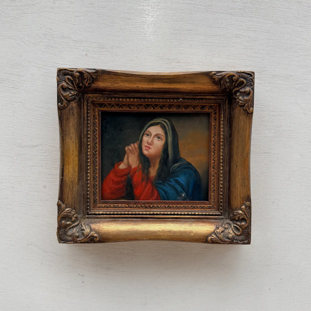 Vintage Madonna Portrait Painting, Classical Religious Art in Wooden Frame - Vintage Oil Painting - Arden Gallery