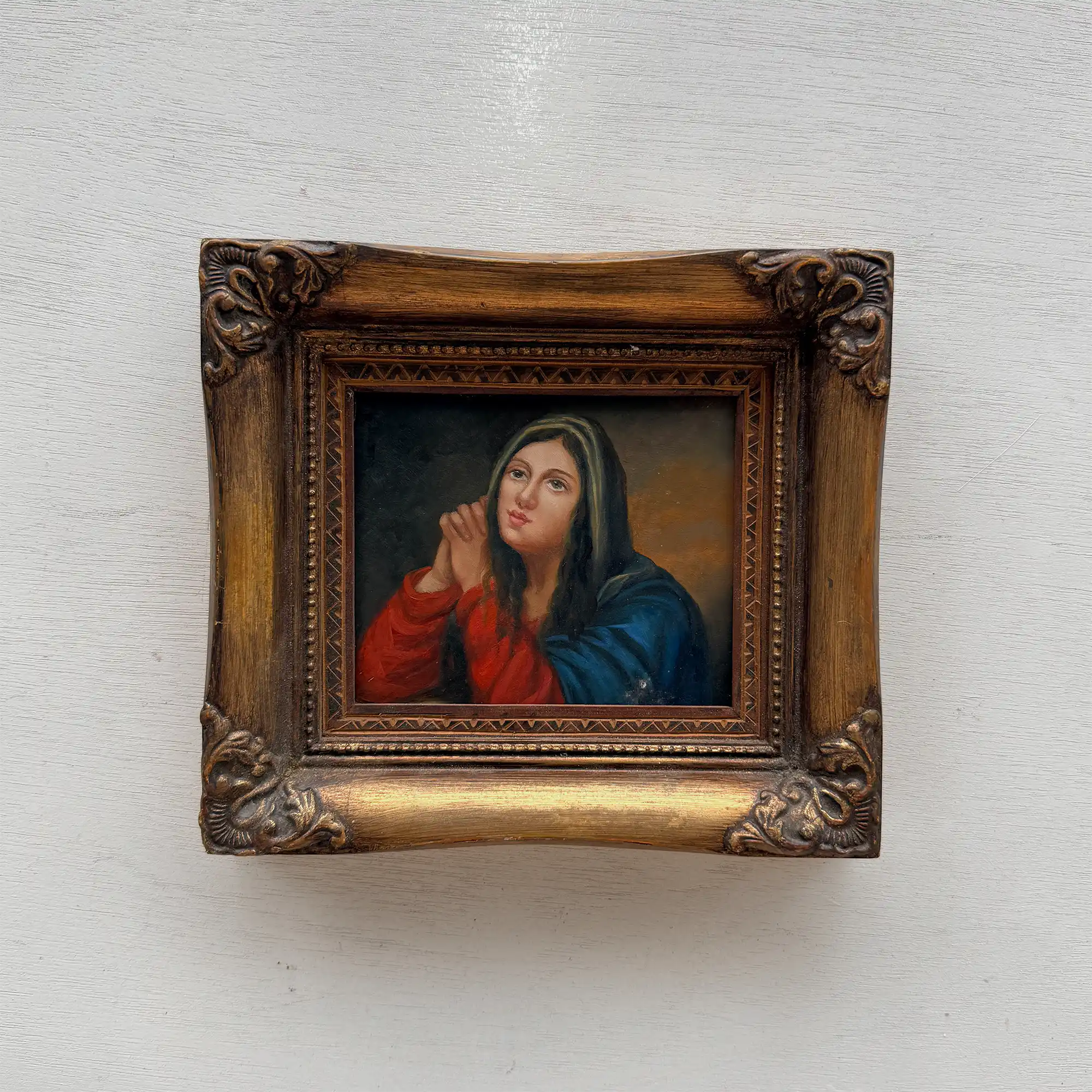 Vintage Madonna Portrait Painting, Classical Religious Art in Wooden Frame - Vintage Oil Painting - Arden Gallery