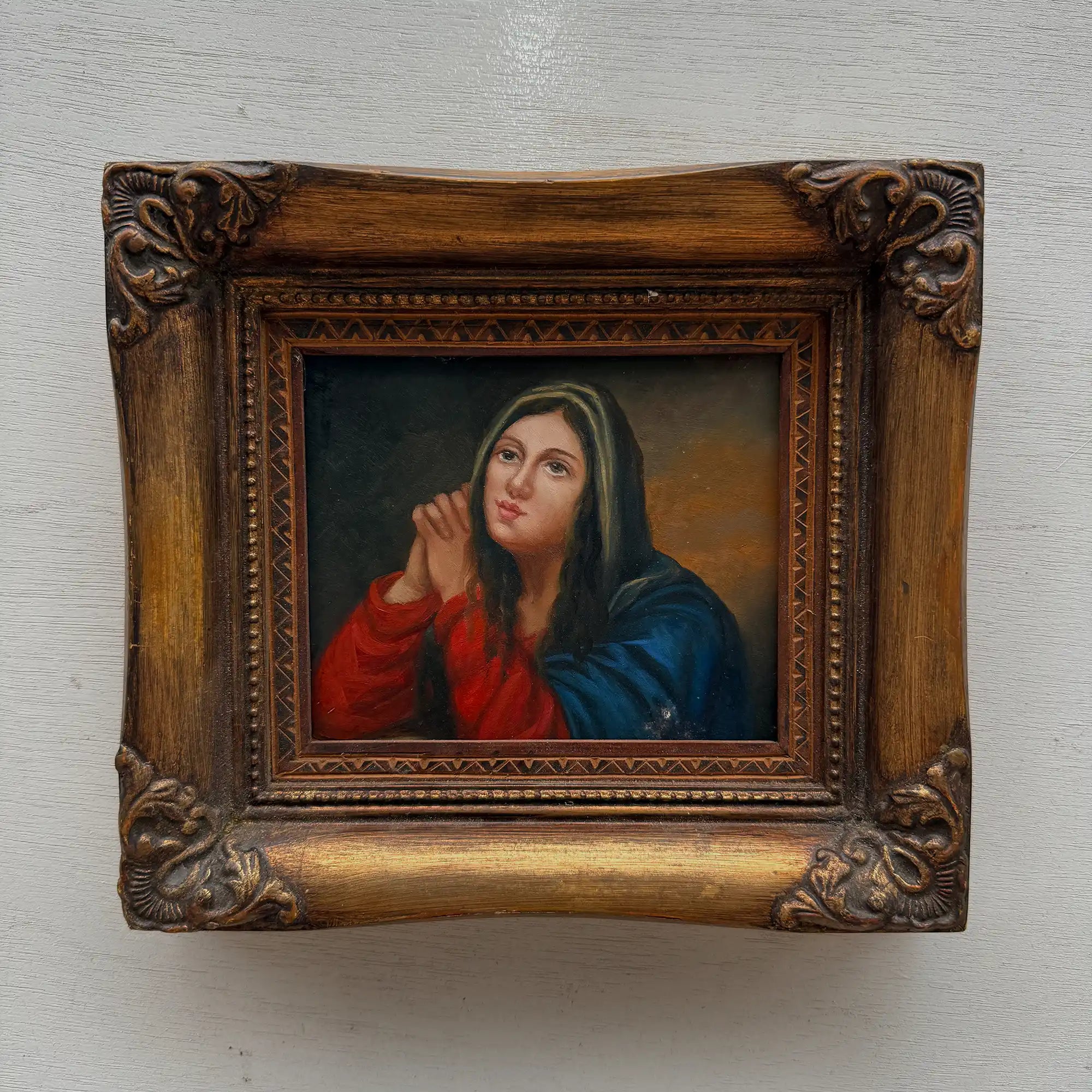 Vintage Madonna Portrait Painting, Classical Religious Art in Wooden Frame - Vintage Oil Painting - Arden Gallery
