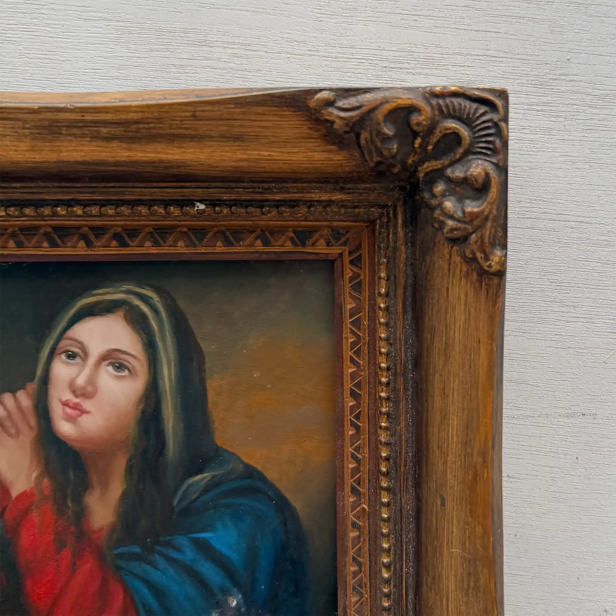 Vintage Madonna Portrait Painting, Classical Religious Art in Wooden Frame - Vintage Oil Painting - Arden Gallery