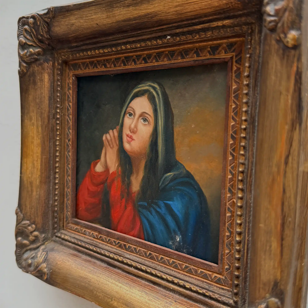 Vintage Madonna Portrait Painting, Classical Religious Art in Wooden Frame - Vintage Oil Painting - Arden Gallery