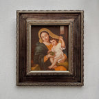 Vintage Madonna and Child Oil Painting, Religious Portrait Art with Ornate Wooden Frame - Vintage Oil Painting - Arden Gallery