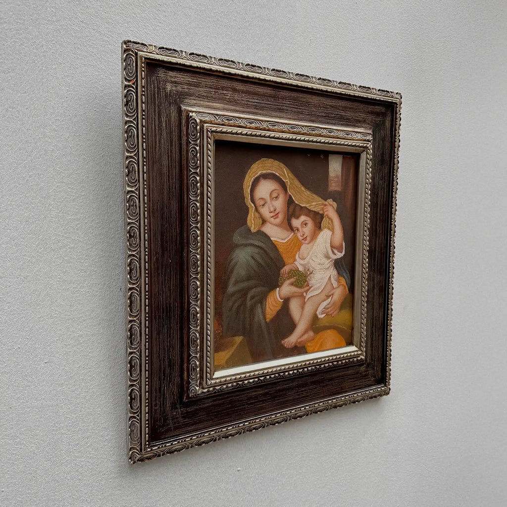Vintage Madonna and Child Oil Painting, Religious Portrait Art with Ornate Wooden Frame - Vintage Oil Painting - Arden Gallery