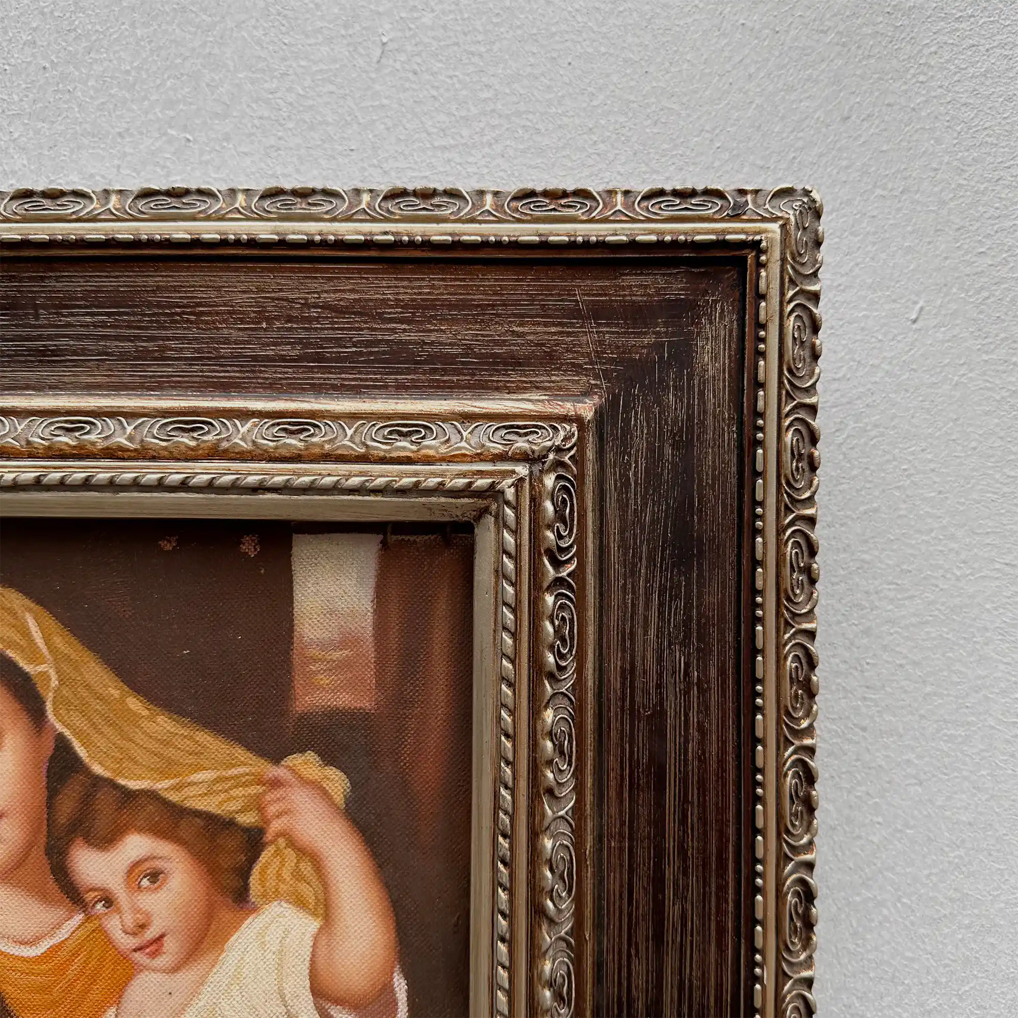 Vintage Madonna and Child Oil Painting, Religious Portrait Art with Ornate Wooden Frame - Vintage Oil Painting - Arden Gallery