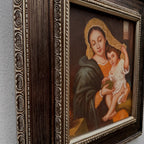 Vintage Madonna and Child Oil Painting, Religious Portrait Art with Ornate Wooden Frame - Vintage Oil Painting - Arden Gallery