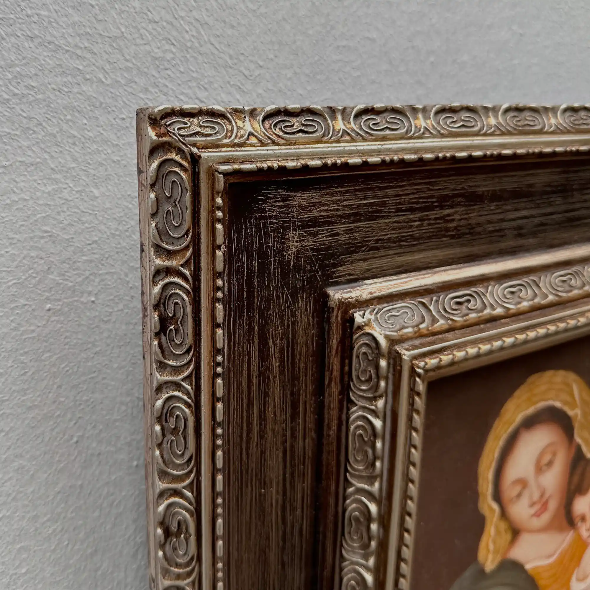 Vintage Madonna and Child Oil Painting, Religious Portrait Art with Ornate Wooden Frame - Vintage Oil Painting - Arden Gallery