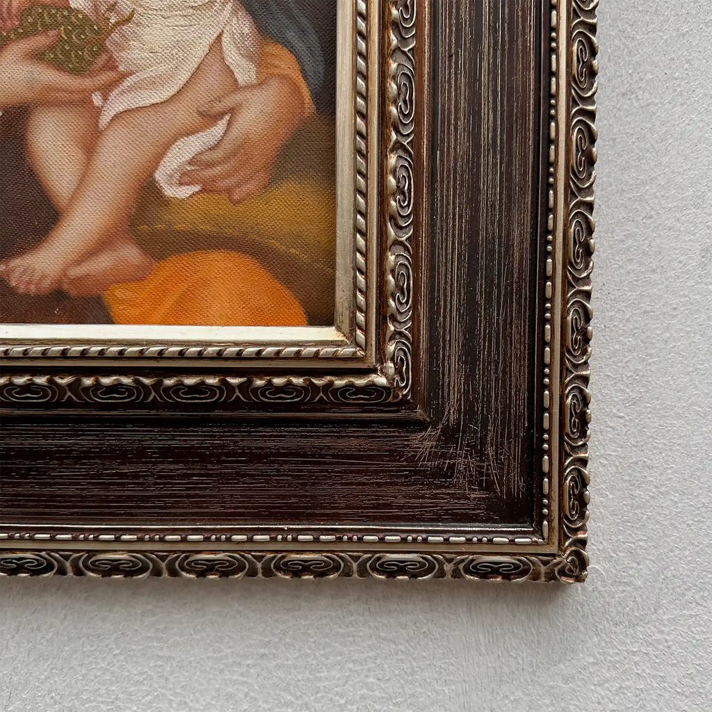 Vintage Madonna and Child Oil Painting, Religious Portrait Art with Ornate Wooden Frame - Vintage Oil Painting - Arden Gallery