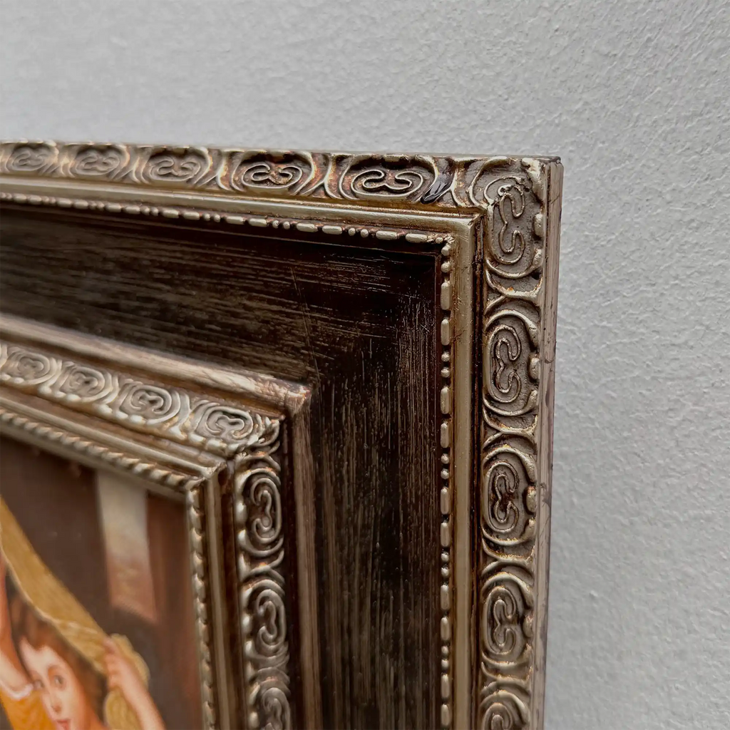 Vintage Madonna and Child Oil Painting, Religious Portrait Art with Ornate Wooden Frame - Vintage Oil Painting - Arden Gallery