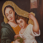 Vintage Madonna and Child Oil Painting, Religious Portrait Art with Ornate Wooden Frame - Vintage Oil Painting - Arden Gallery