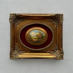 Vintage Mini Oval Painting, European Landscape Cameo Art in Ornate Frame Wall Decor - Vintage Oil Painting - Arden Gallery