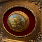 Vintage Mini Oval Painting, European Landscape Cameo Art in Ornate Frame Wall Decor - Vintage Oil Painting - Arden Gallery