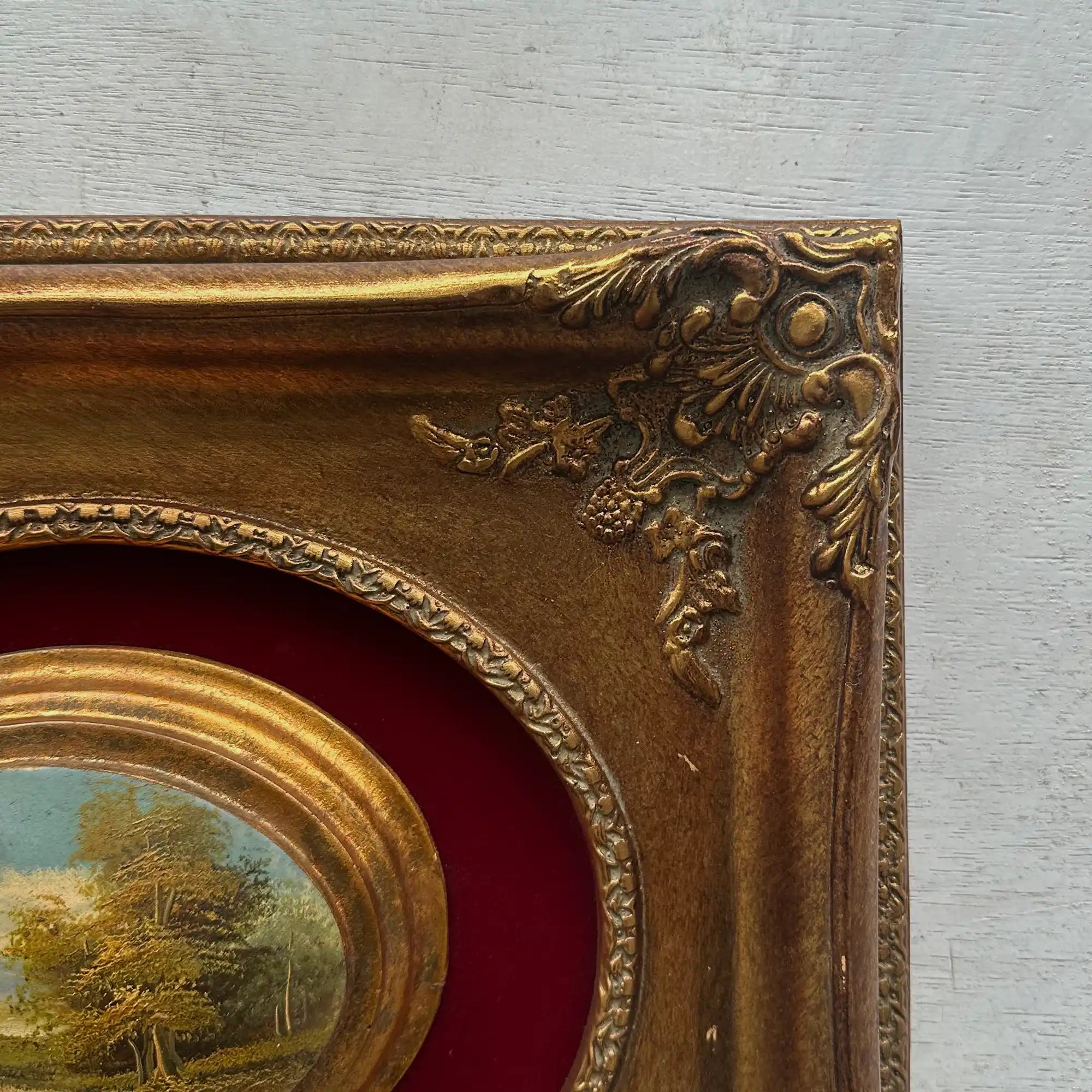 Vintage Mini Oval Painting, European Landscape Cameo Art in Ornate Frame Wall Decor - Vintage Oil Painting - Arden Gallery