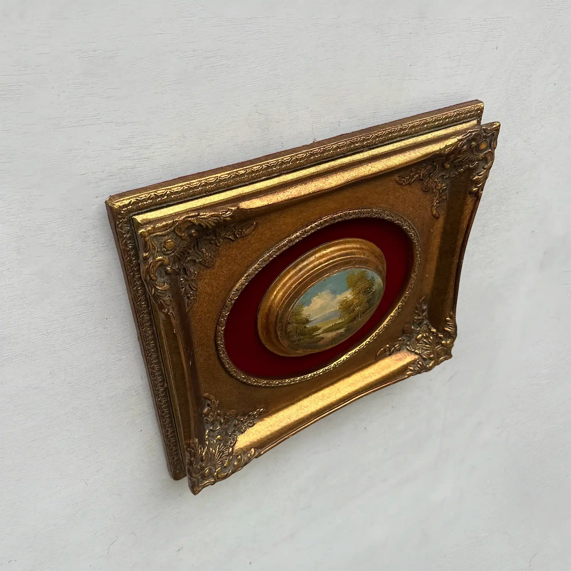 Vintage Mini Oval Painting, European Landscape Cameo Art in Ornate Frame Wall Decor - Vintage Oil Painting - Arden Gallery