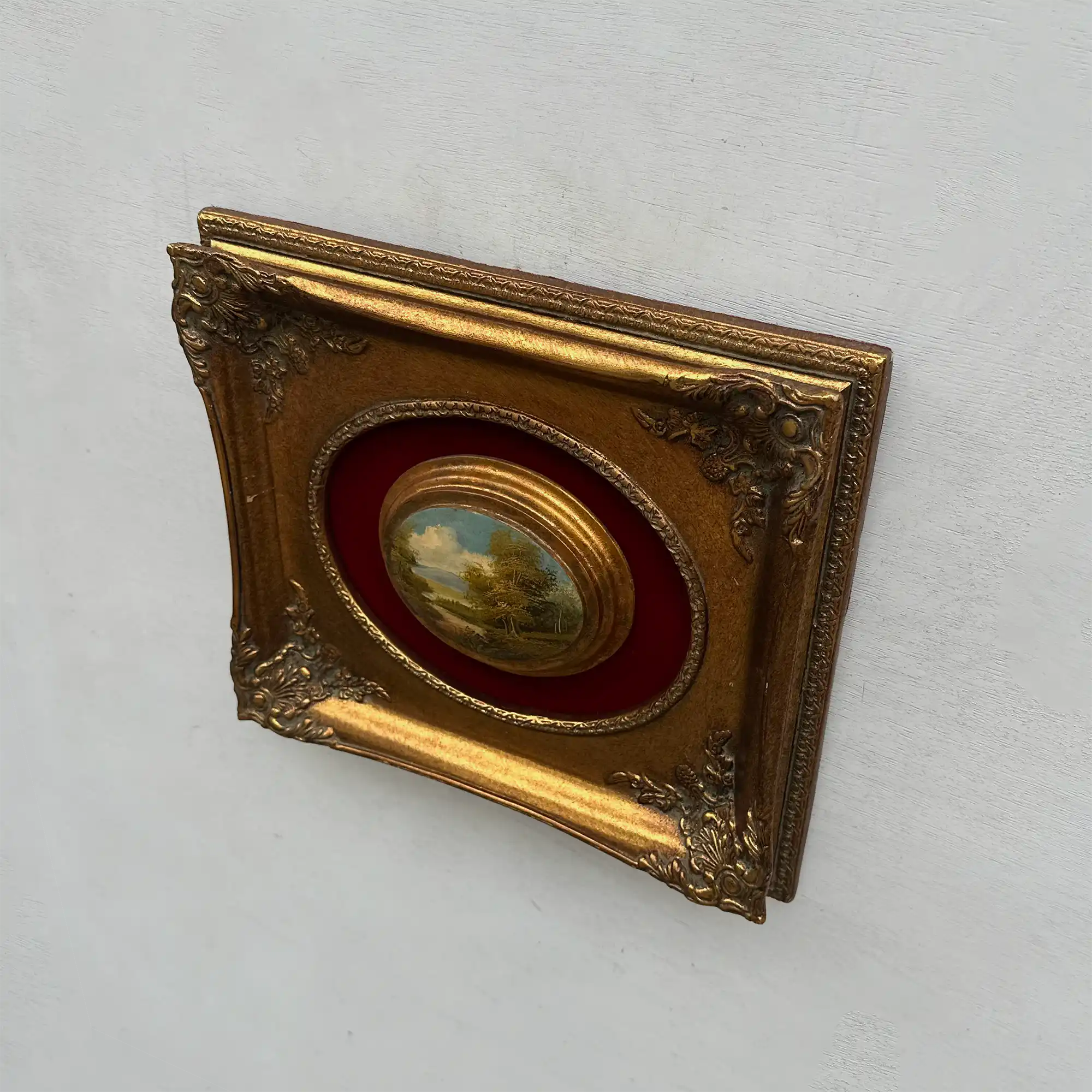 Vintage Mini Oval Painting, European Landscape Cameo Art in Ornate Frame Wall Decor - Vintage Oil Painting - Arden Gallery