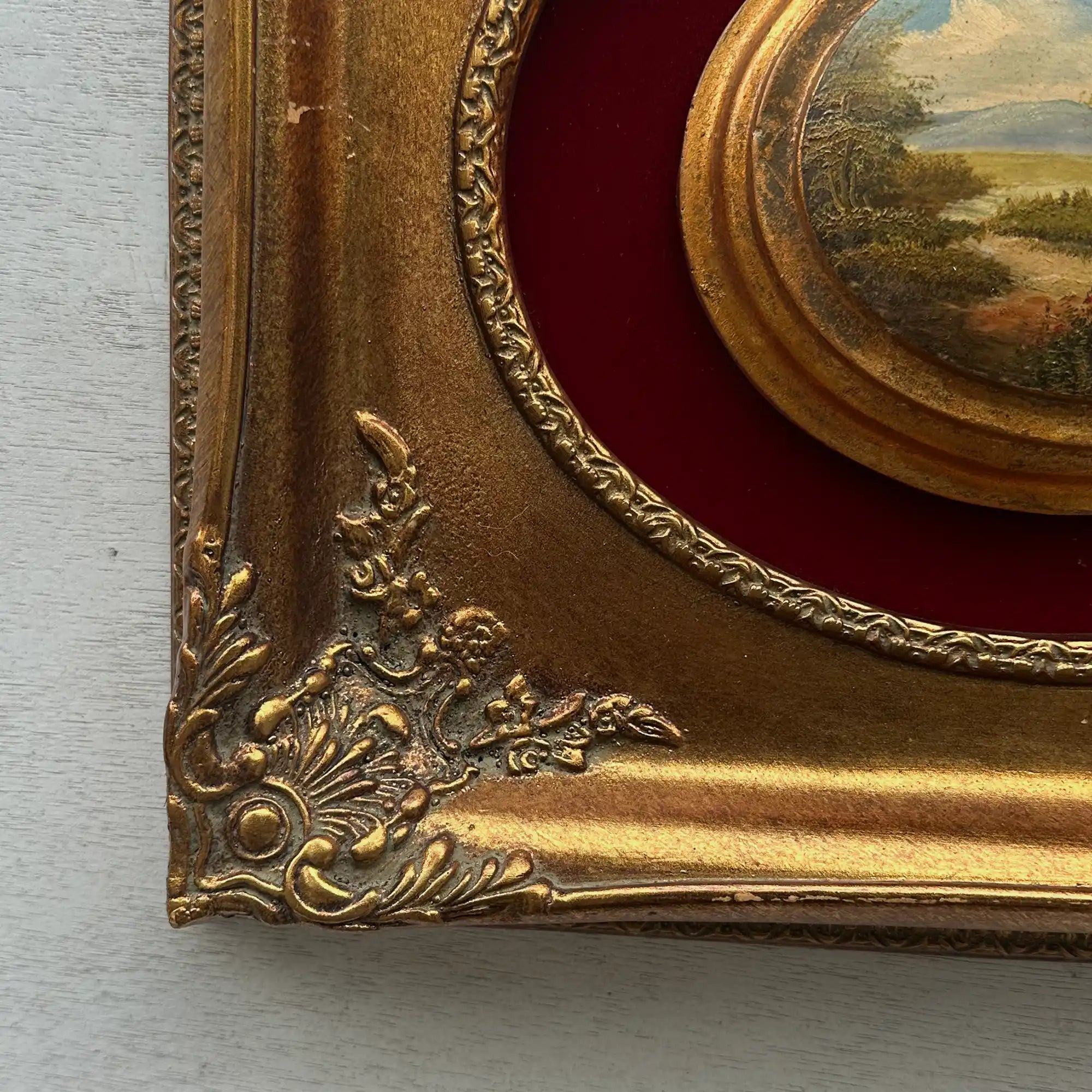 Vintage Mini Oval Painting, European Landscape Cameo Art in Ornate Frame Wall Decor - Vintage Oil Painting - Arden Gallery