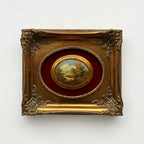 Vintage Mini Oval Painting, European Landscape Cameo Art in Ornate Frame Wall Decor - Vintage Oil Painting - Arden Gallery