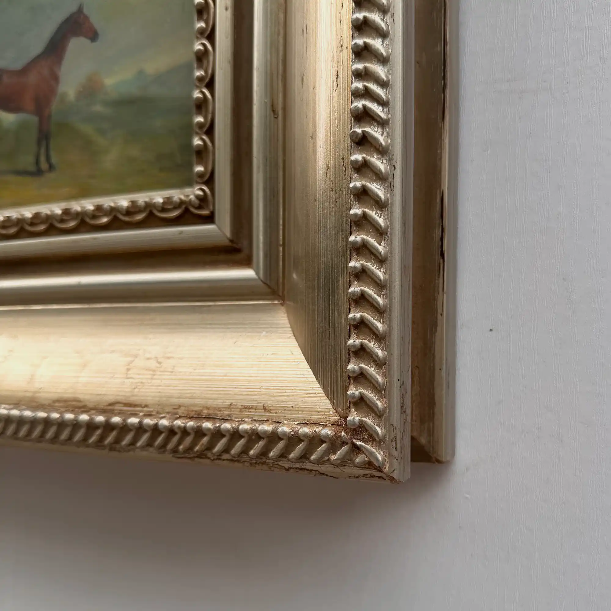 Vintage Miniature Horse Hand-Painted Oil Painting | Intricate Multi-Layer Carved Frame | One of a Kind - Vintage Oil Painting - Arden Gallery