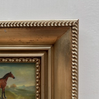 Vintage Miniature Horse Hand-Painted Oil Painting | Intricate Multi-Layer Carved Frame | One of a Kind - Vintage Oil Painting - Arden Gallery