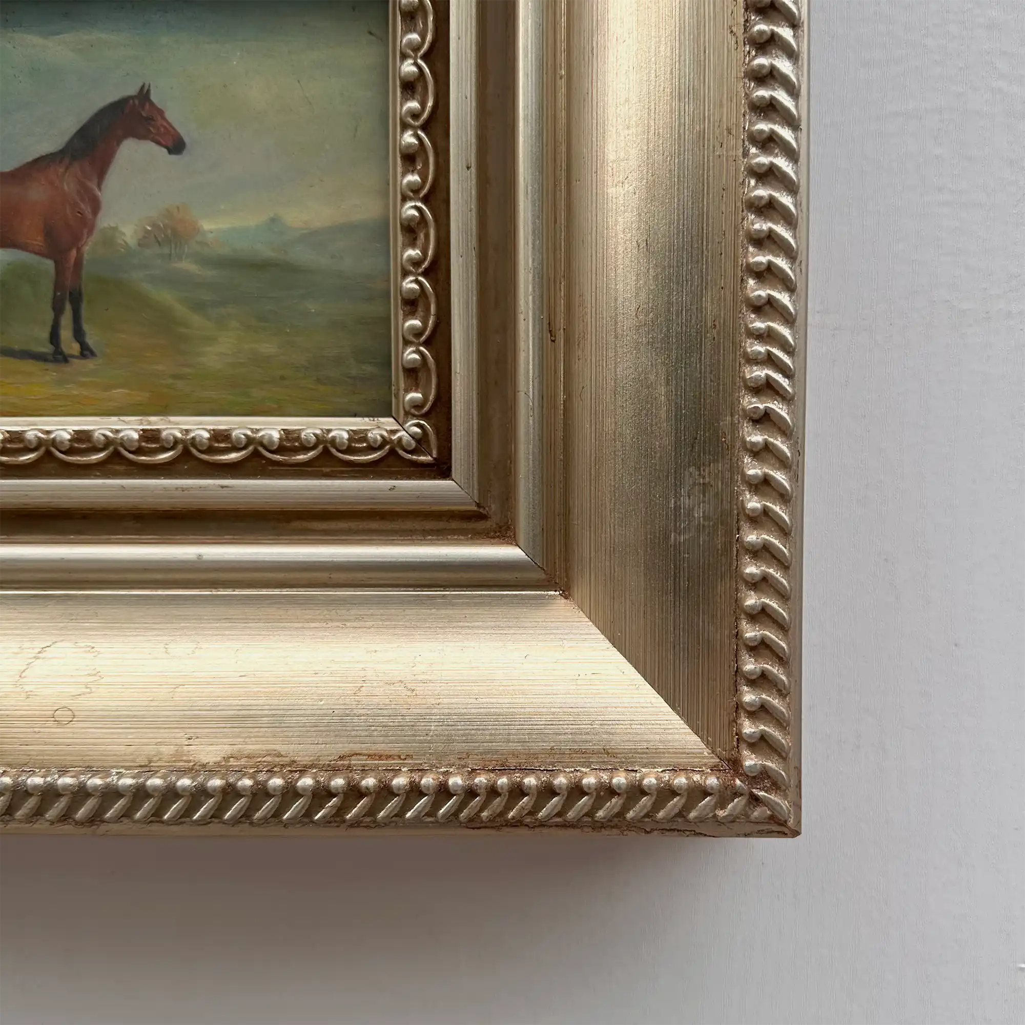 Vintage Miniature Horse Hand-Painted Oil Painting | Intricate Multi-Layer Carved Frame | One of a Kind - Vintage Oil Painting - Arden Gallery